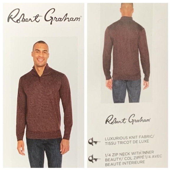 Robert Graham sz M Burgundy Red Quarter 1/4 Zip Pullover Men’s Sweater - Picture 2 of 7